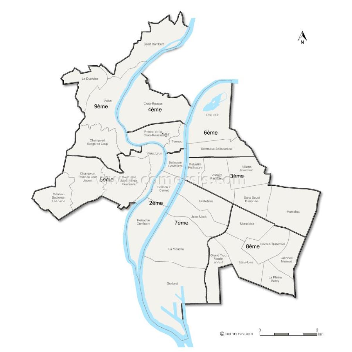 mapa de Lyon, arrondissement