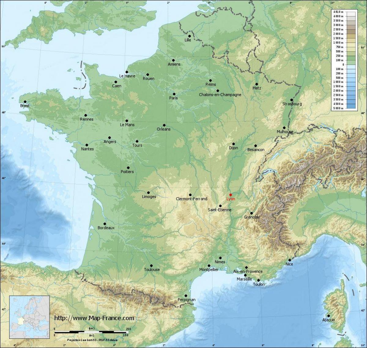 Lyon, francia mapa da cidade