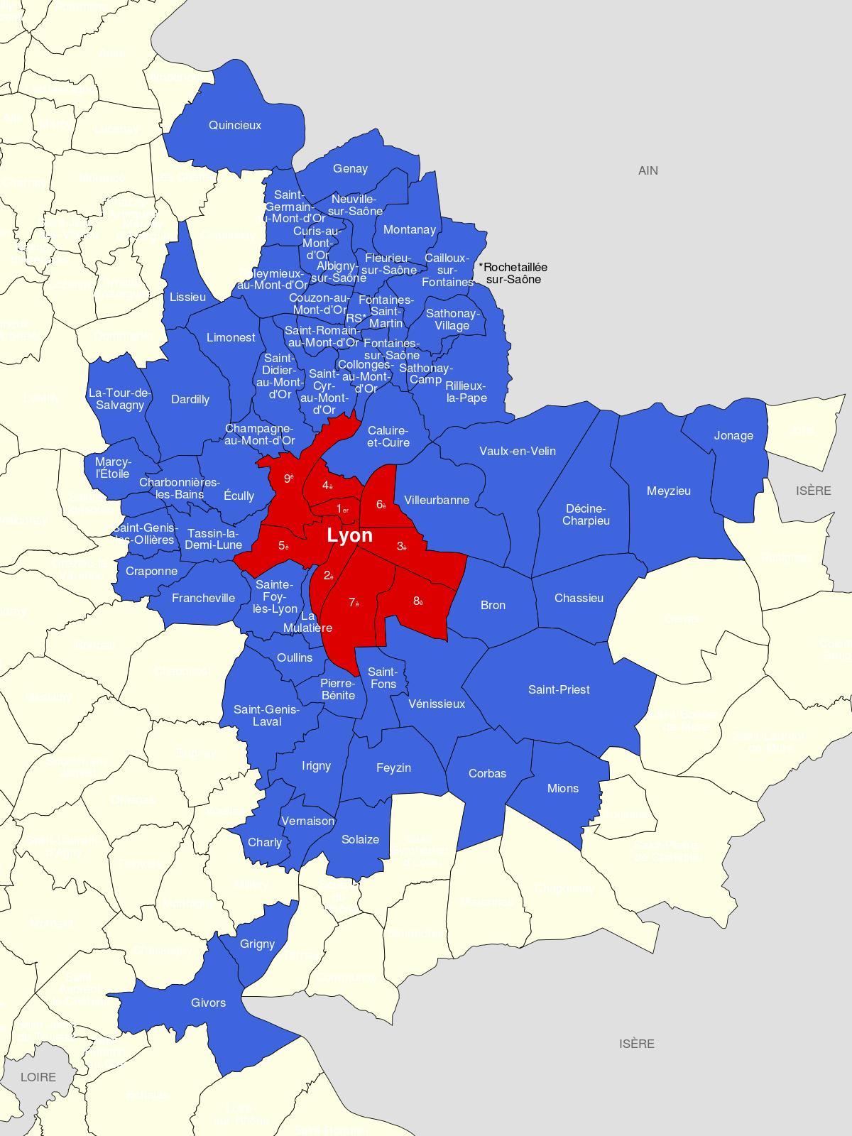 mapa de Lyon área