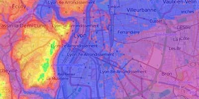 Mapa topográfico de Lyon